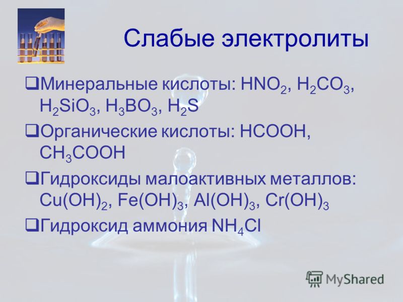 Сильные электролиты кислот. Слабые электролиты кислоты. Гидроксид железа. Гидроксид железа сильный или слабый электролит.