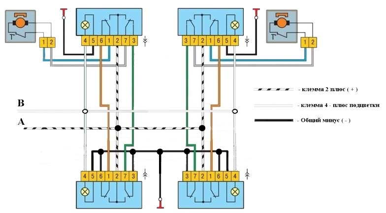 Подключение стеклоподъемников ваз 2114. Схема подключения кнопки стеклоподъемника Калина.