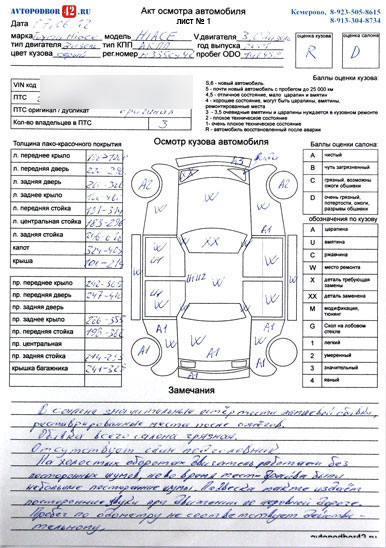 Акт передачи автомобиля бланк