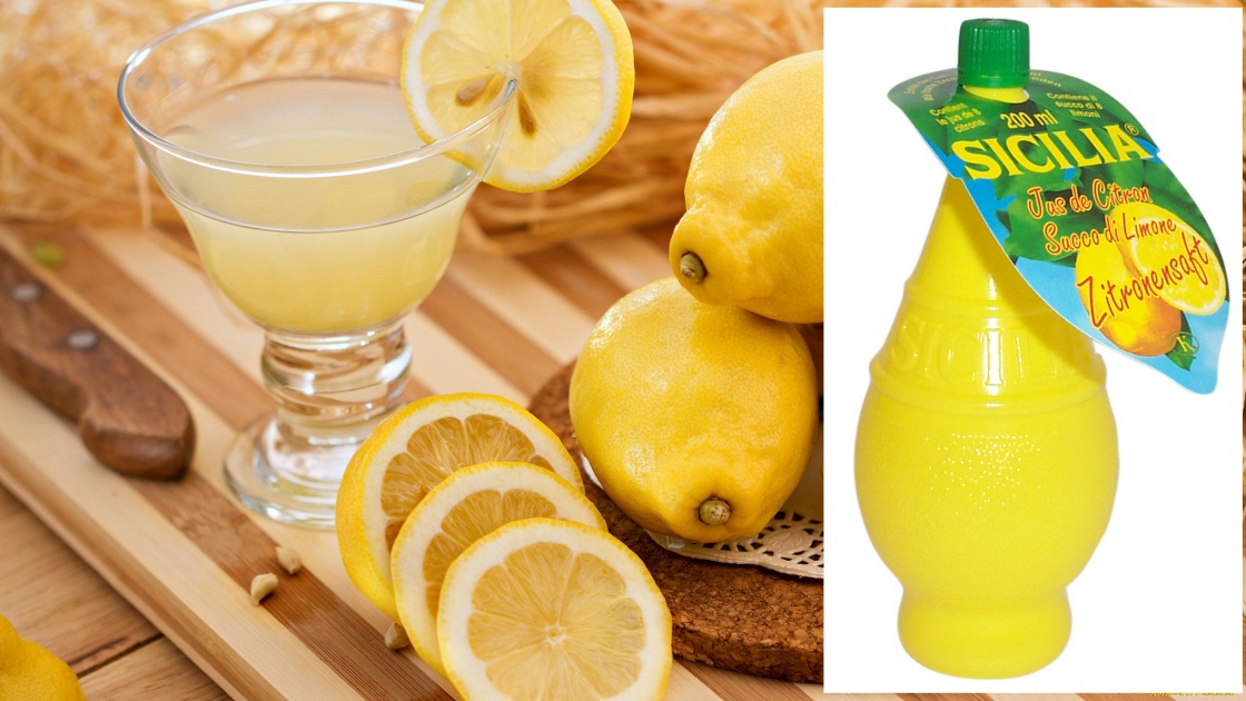 На фото лимоны и выжатый сок.