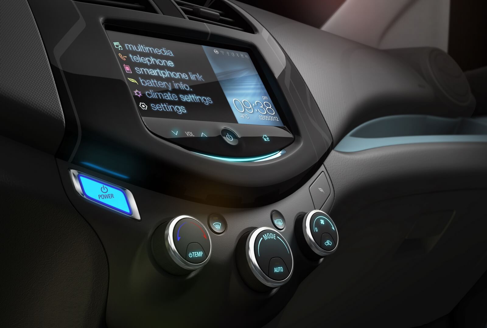 Сенсорной дисплей на центральной консоли электромобиля Chevrolet Spark