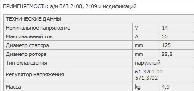 Характеристики 55-ти амперного генератора ВАЗ