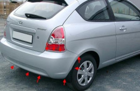 места крепления заднего бампера Hyundai Accent III (Verna) (2006-2010)